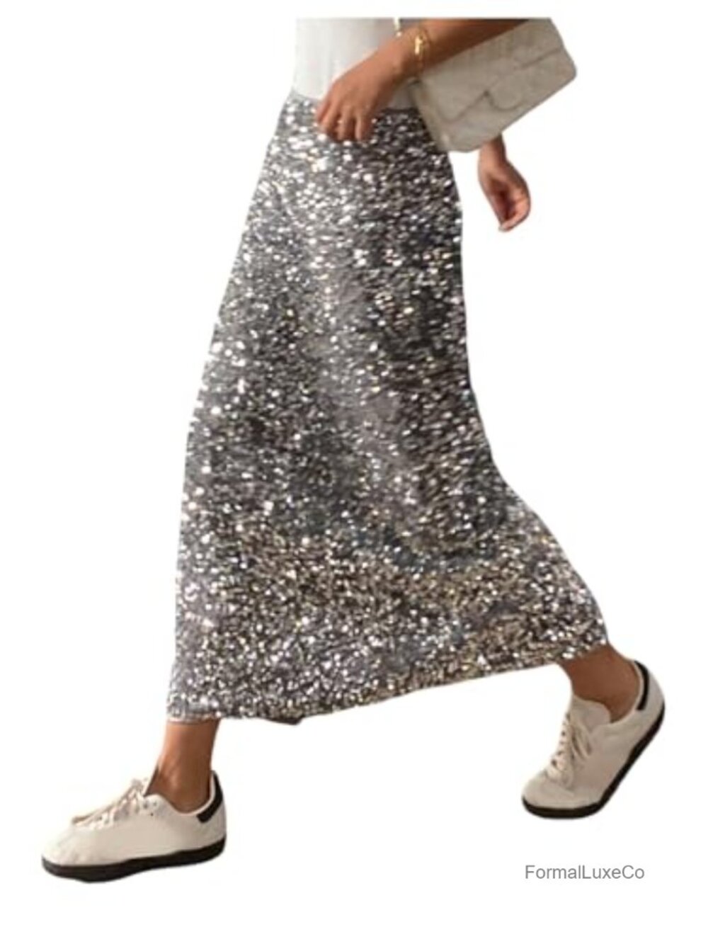 Sequin Skirt Stretchy Night Out Party Glitter Long Slit Back